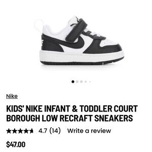 Nike Kids Black & White Low-Top Sneaker with Hook-and-Loop Strap